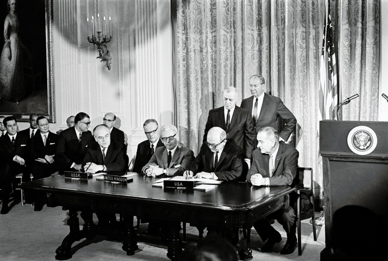 officials signing outer space treaty