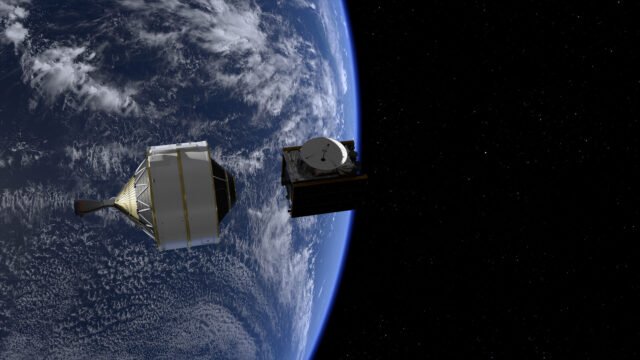 ESA's spacecraft juice in space with earth in the background